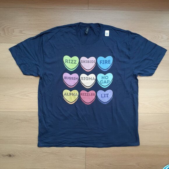 Gen Alpha Valentine's Day Hearts Slang - New 3XL Navy Blue T-Shirt - Picture 4 of 4